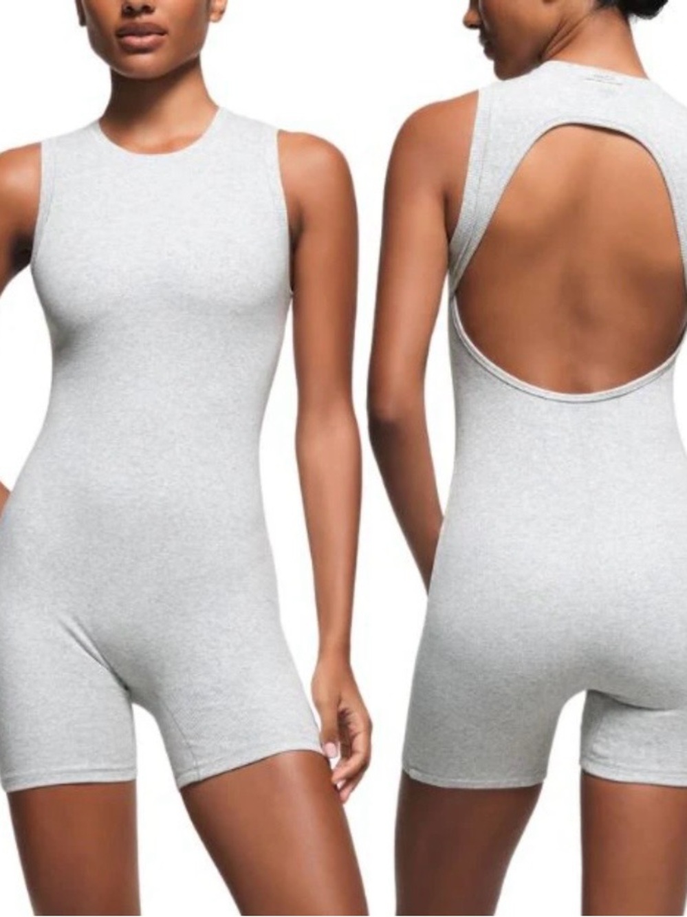 SKIMS Light Grey Sleeveless Open-Back Bodysuit Romper